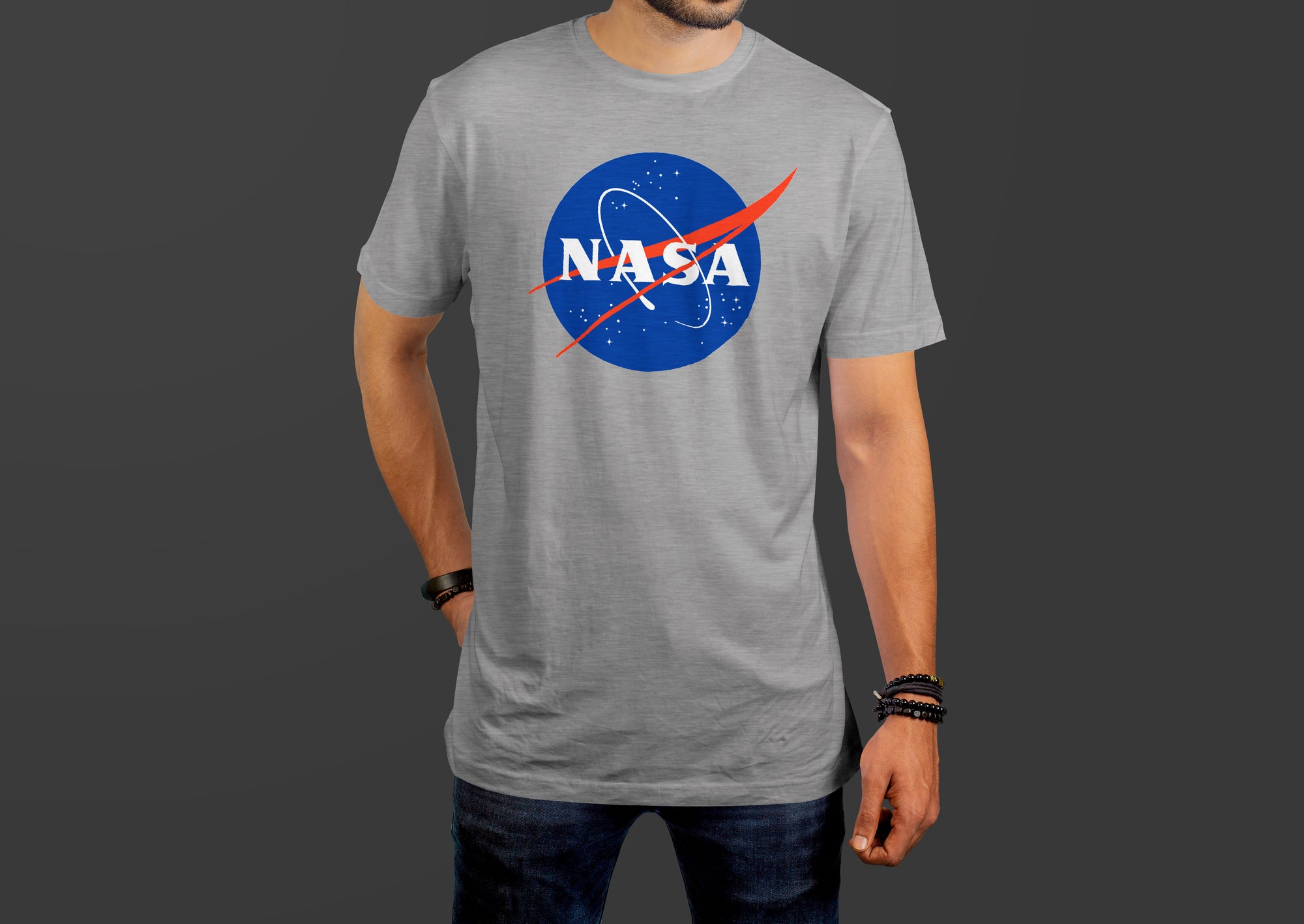 NASA Logo Men\'s T-Shirt, Fit in Gray Curiosity Classic 100% - Jasper\'s Cotton