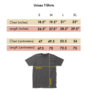 Unisex size chart for Nirvana Heart Shaped Box tshirt.