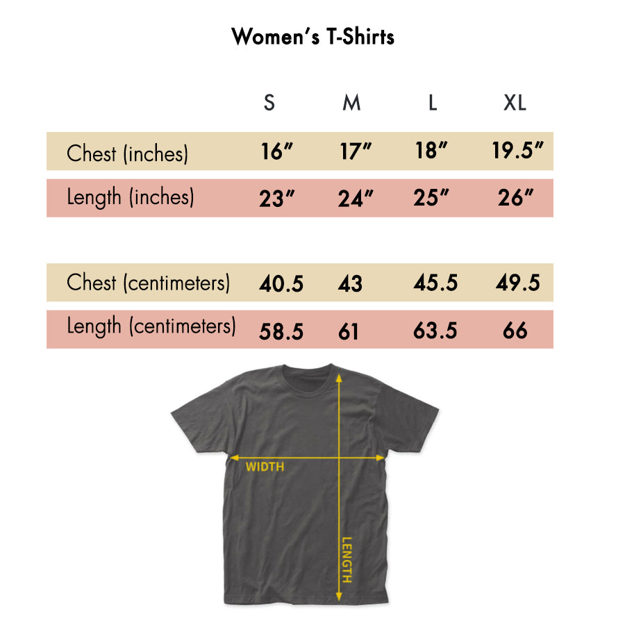 Nirvana smiley tshirt women's size chart