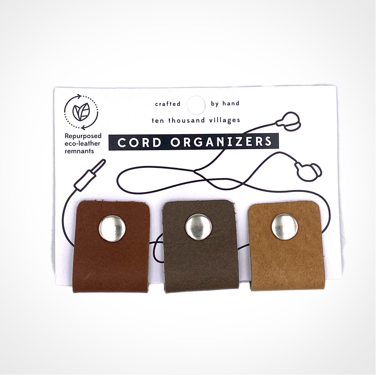 Leather cord organizer, set of 3. Color option A.