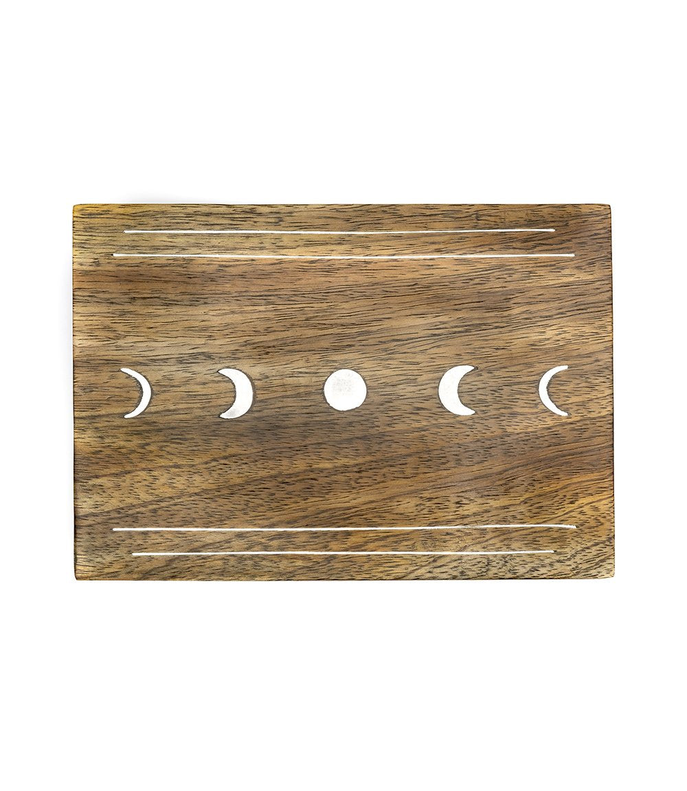 LUNA Moon Phases trinket wooden jewelry box, top view. 