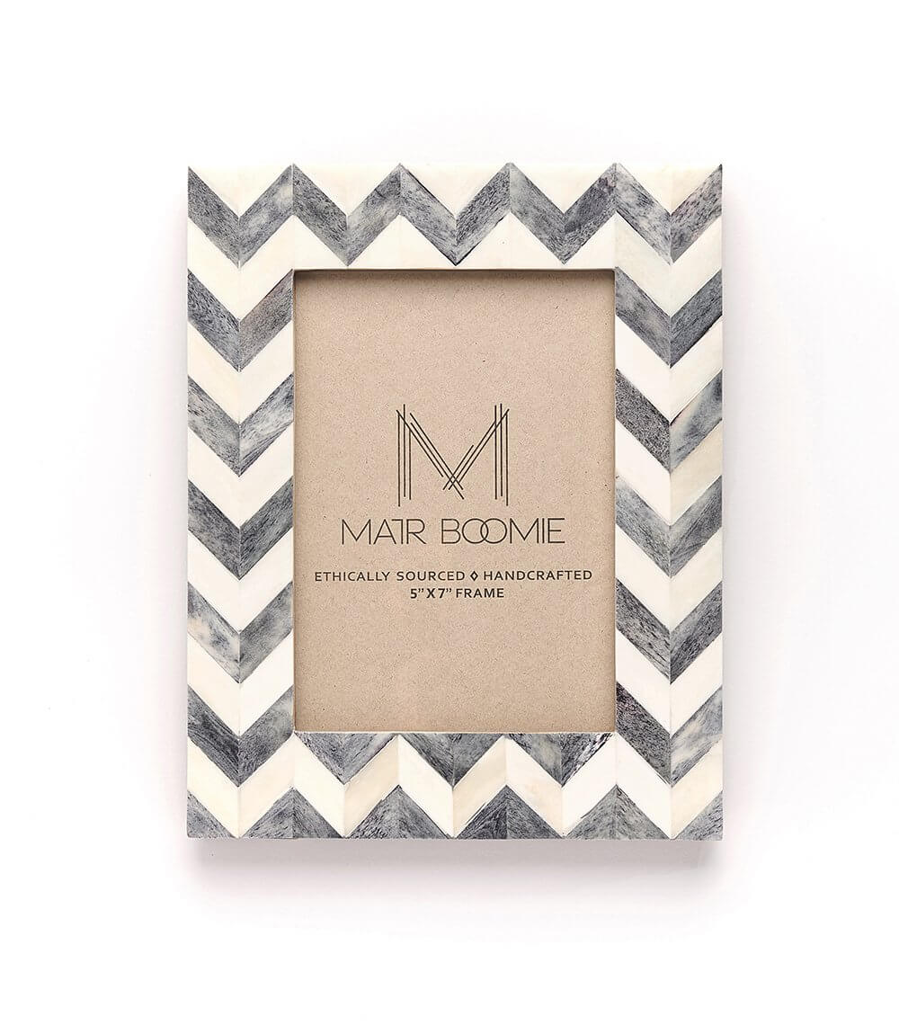 Picture Frame in Gray and white chevron pattern.