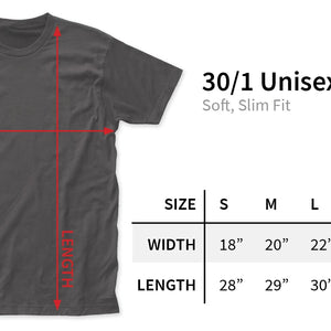 Size chart for soft slim fit tshirts.