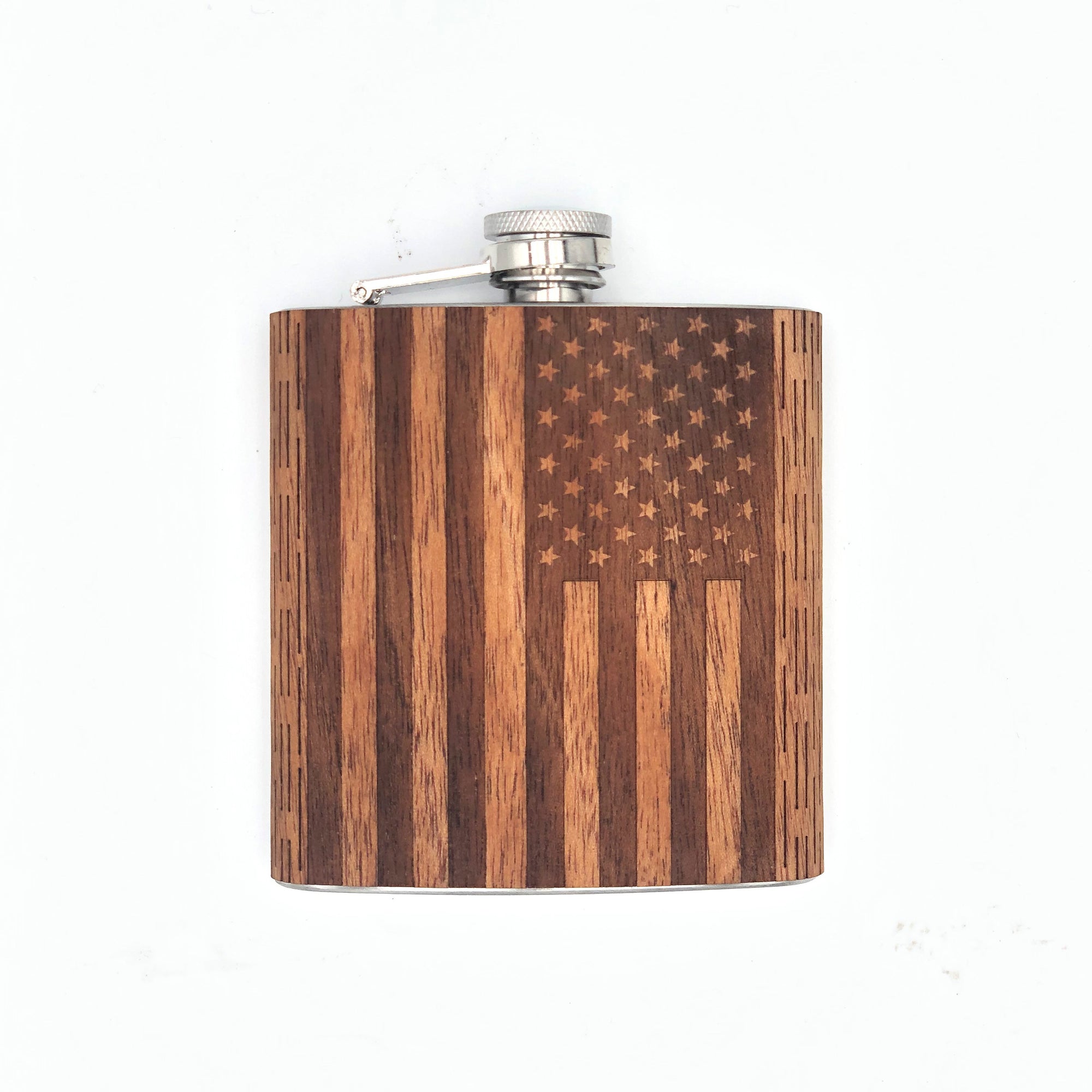 American Flag Wooden Hip Flask